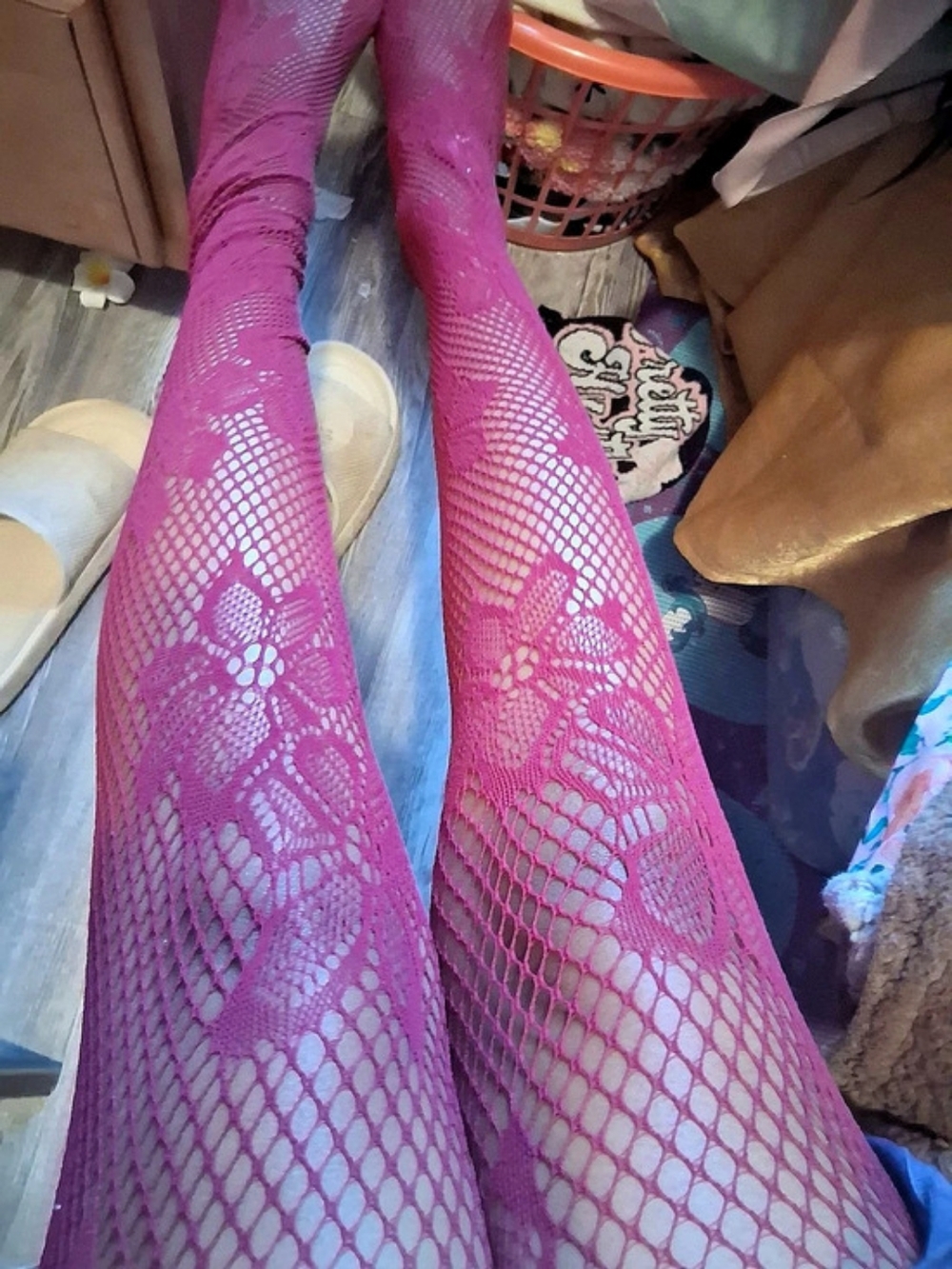 Pink Floral Fishnet Tights